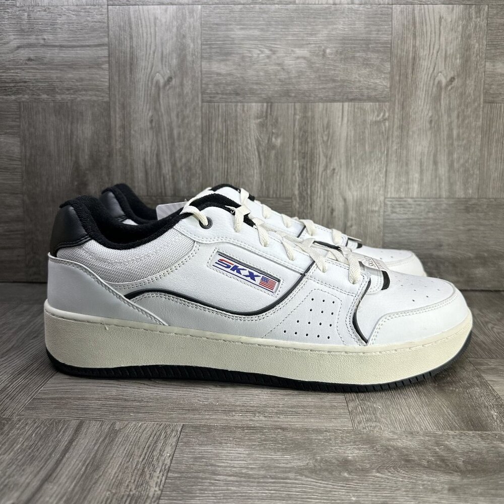 Skechers Court Classics Mens 13 White Black‎ Leather Retro Low Top NEW